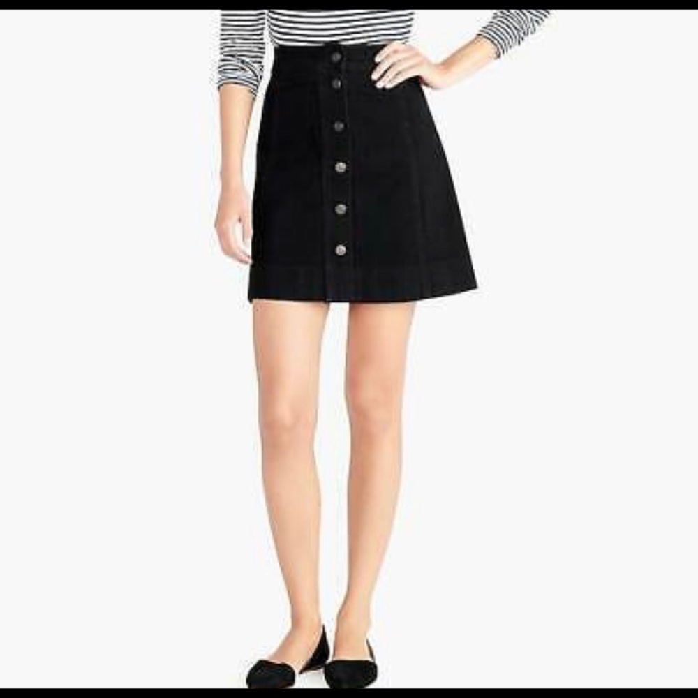 J. Crew Black Denim Mini Skirt with Front Buttons